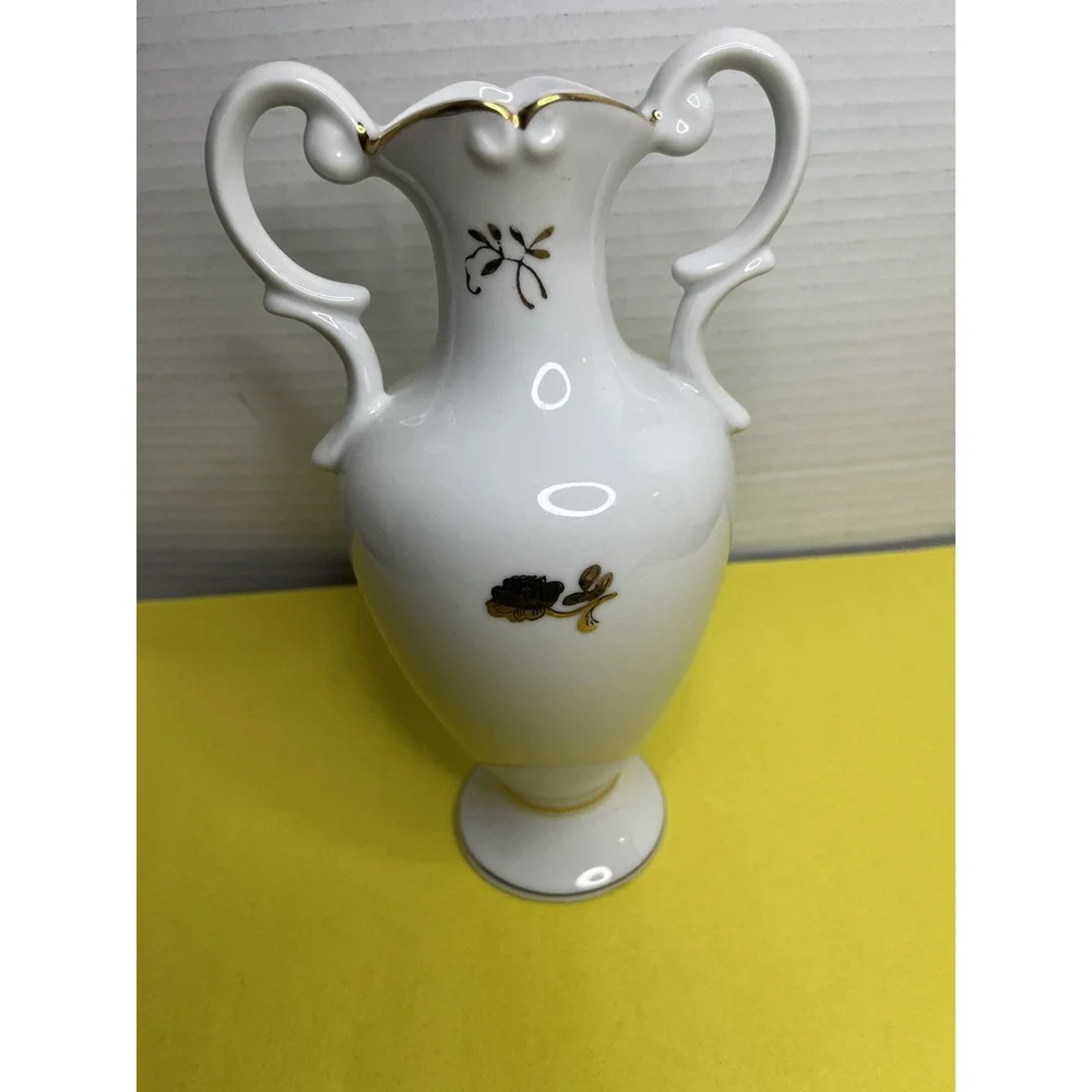 Japan Vase Gold Trim Hand Painted Roses Porcelain Double Handle 8X4.25X3.25